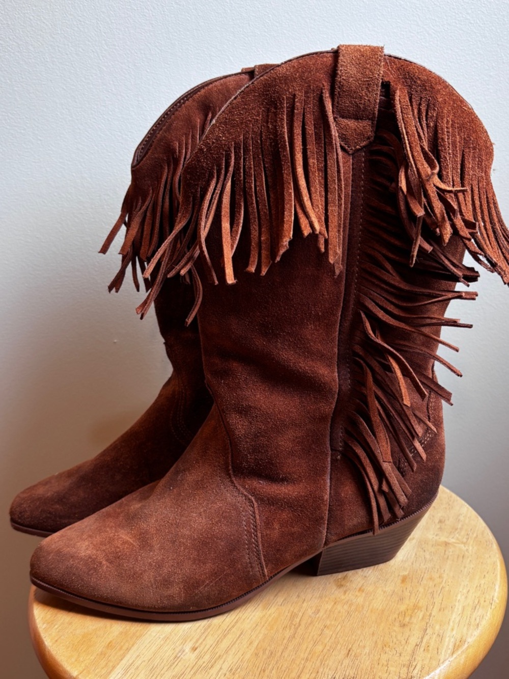 Fringe Suede Western Boots - Chestnut Brown